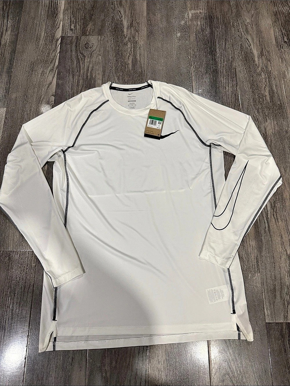 Nike Pro Dri-FIT Long-Sleeve Fitness Top White & Black XLT